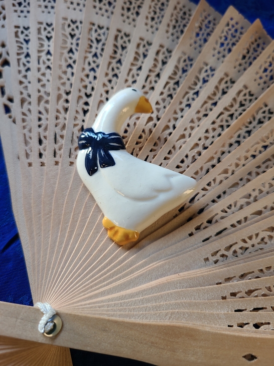 Hand Crafted Dresses & Skirts - Hand Crafted White Goose Figurine with Navy Bow and Yellow Beak